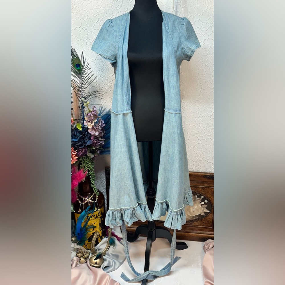 POLO Ralph Lauren🩵 Chambray Blue Wrap Midi Ruffle Tie Dress (10) - Picture 12 of 16